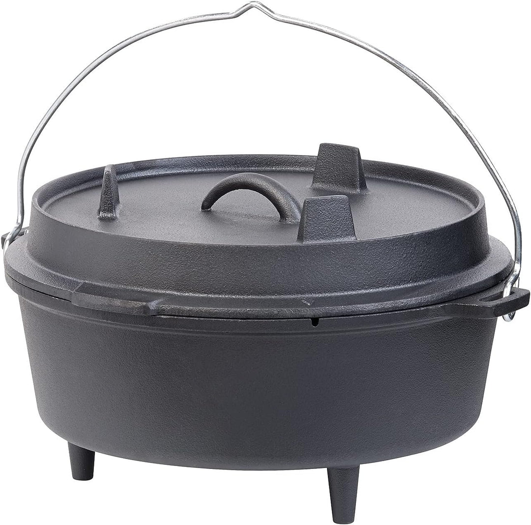 Rosenstein & Söhne Feuertopf: Dutch Oven aus Gusseisen mit Standfüssen, 2in1-Deckel & -Pfanne, 6 l (