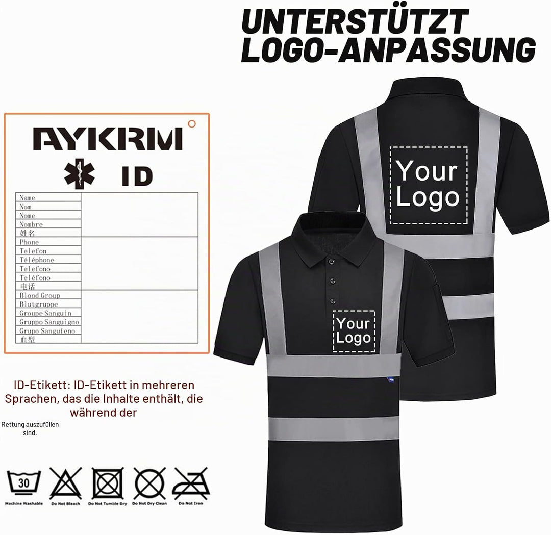 Warnschutz Polo T-Shirt Warnschutzshirt Warnshirt Warnschutz Arbeitskleidung 7 Farben M Kurzarm-schw