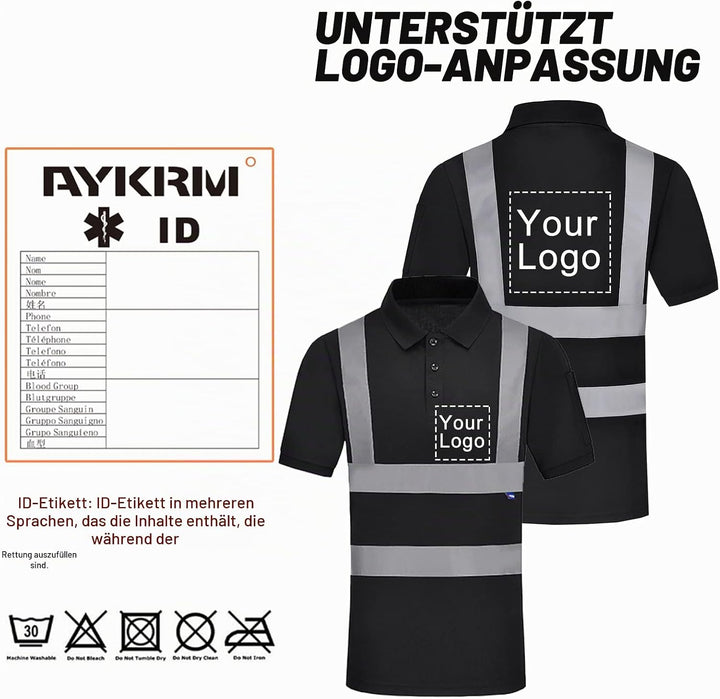 Warnschutz Polo T-Shirt Warnschutzshirt Warnshirt Warnschutz Arbeitskleidung 7 Farben M Kurzarm-schw