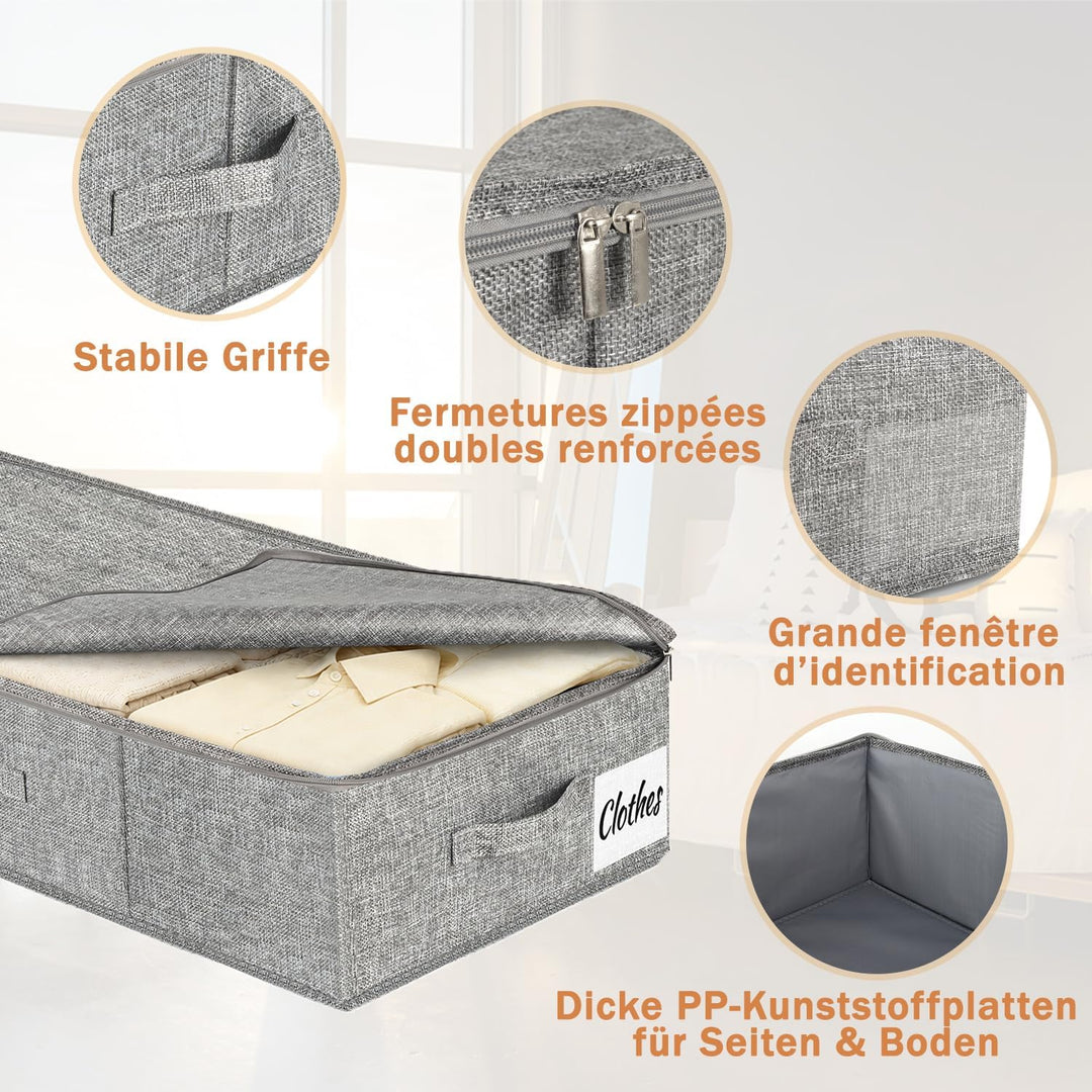 Unterbett Aufbewahrungsbox 17cm mit Deckel, 3 Stück Faltbar 50L Unterbettkommode, Waschbar Kleiderau