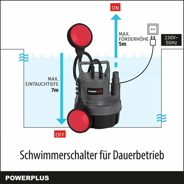 Powerplus Elektrische Wasserpumpe POWEW67900-200 W Tauchmotorpumpe, Maximaltemperatur 35°C und Förde