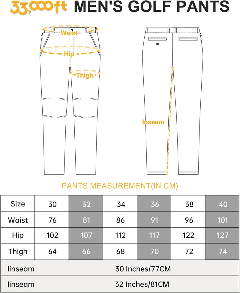 33,000ft Herren Golfhosen Atmungsaktive Stretch Hose für Männer Schnelltrockende Stretch Lange Golfh