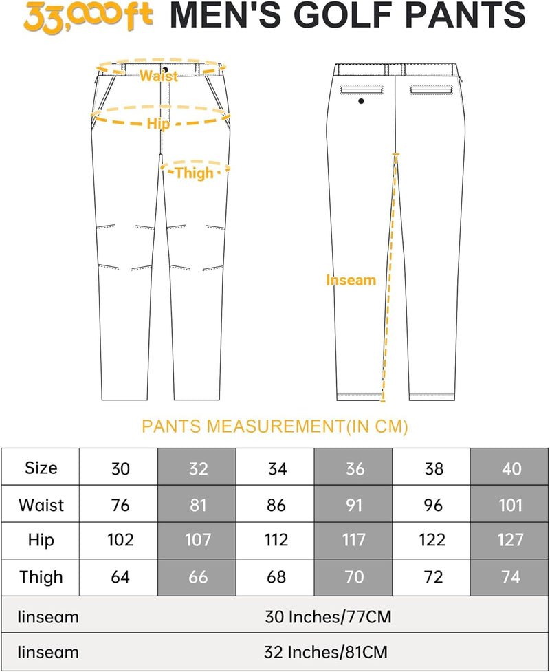 33,000ft Herren Golfhosen Atmungsaktive Stretch Hose für Männer Schnelltrockende Stretch Lange Golfh
