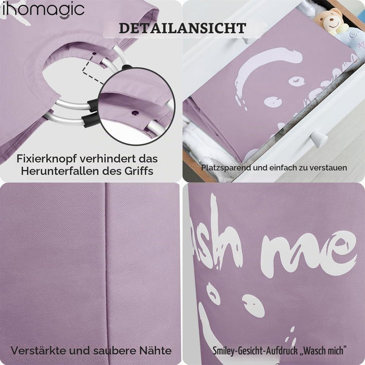 IHOMAGIC 115L Faltbare Wäschekörbe Wäschebehälter mit Aluminiumgriffen, Grosse Wäschesammler, Reise