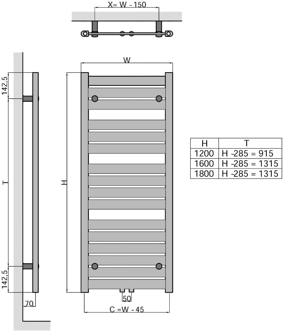 MC Heat® Premium Badheizkörper 500x1200 mm - Handtuchheizkörper in Weiss (RAL 9016) - Paneelheizkörp
