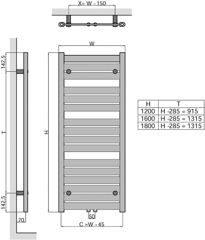 MC Heat® Premium Badheizkörper 500x1200 mm - Handtuchheizkörper in Weiss (RAL 9016) - Paneelheizkörp