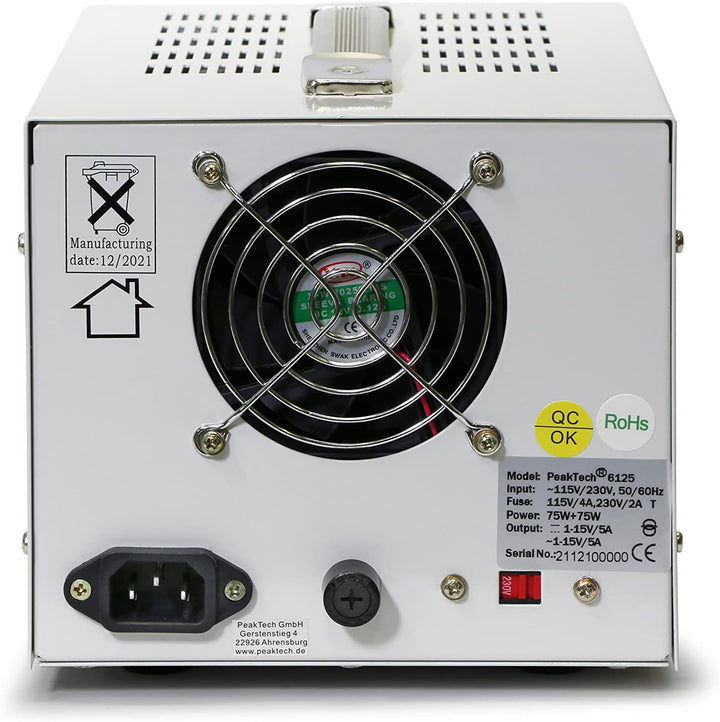 PeakTech DC AC Labornetzteil - Labornetzgerät 1-15V / 5A, linear, 1 Stück, P