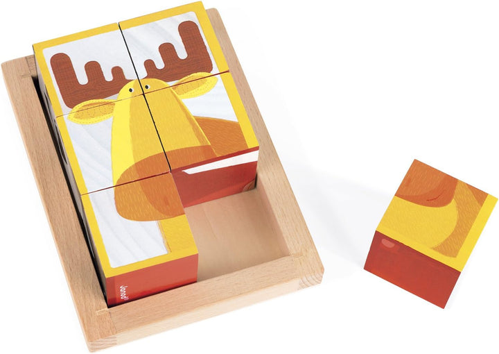 Janod - 6 Forest Blocks in Wooden Box FSC - Wooden Early - Learning Toy - Educational Game - Fine Mo