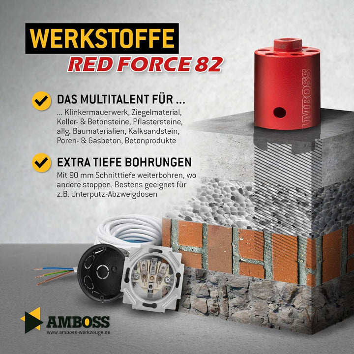 Diamant Dosensenker Ø 82 mm / M16 / DEX System / 90mm Nutzlänge - Amboss Red Force Premium für Mauer