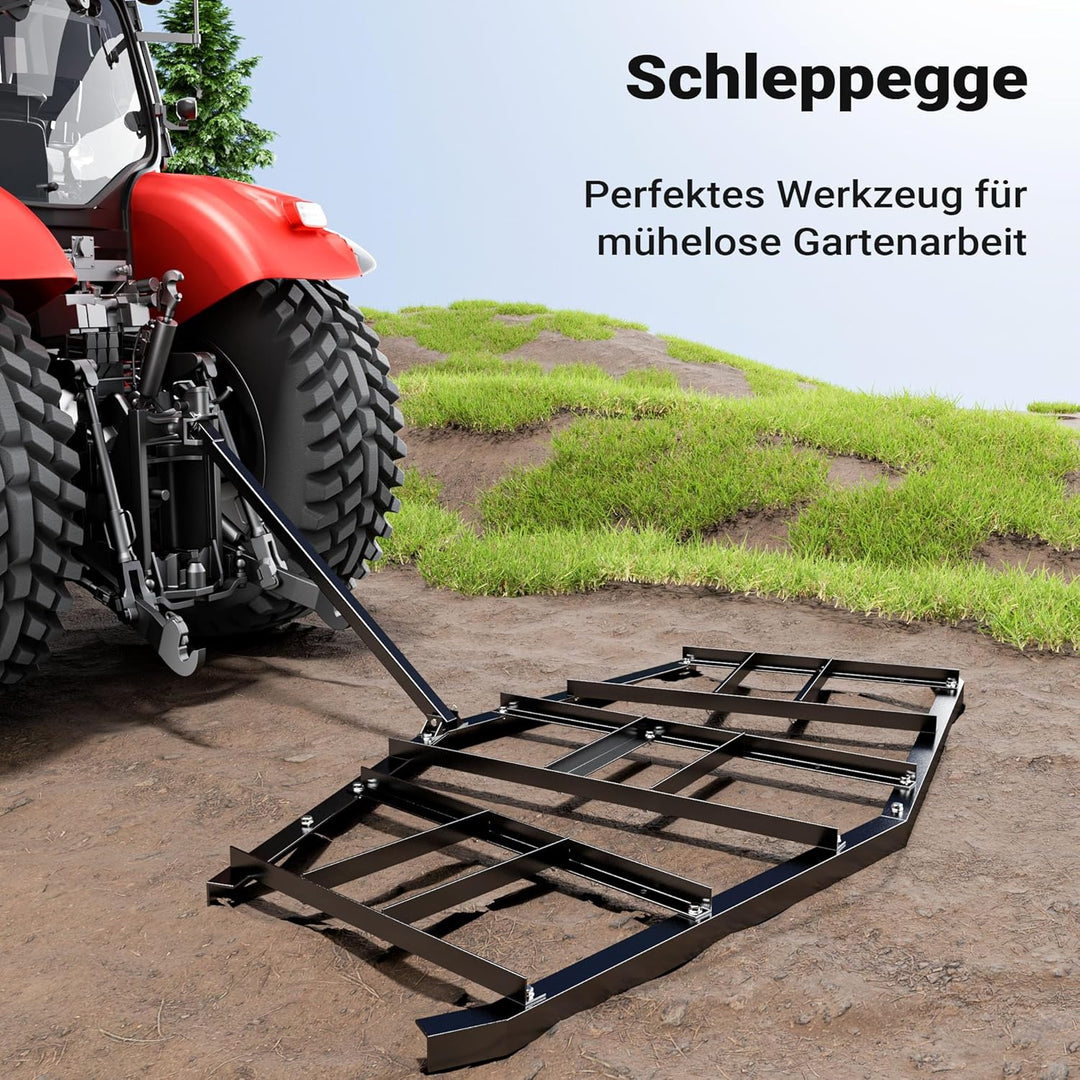 Wiltec Schleppegge 217 x 106 cm, Wiesenegge für Rasentraktor, ATV und UTV, Wiesenschleppe zur Bodenb