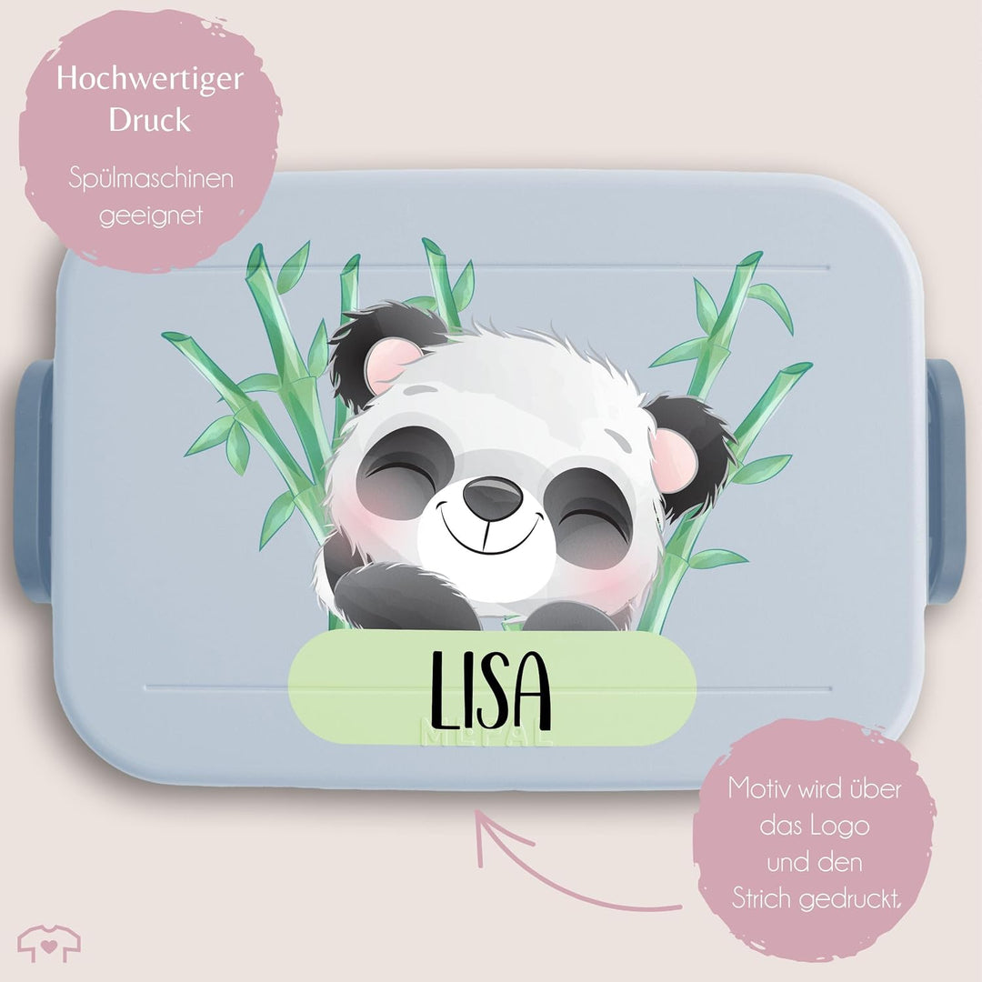 Shirtracer Mepal Lunchbox Kinder personalisiert Panda Bär mit Name 3 Hellblau, 3 Hellblau
