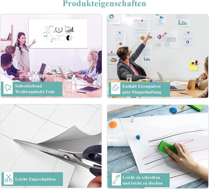 Warasee Whiteboard Magnetisch Folie, 40 * 90cm Magnettafel Selbstklebend, Magnetfolie Weiss Abwischb