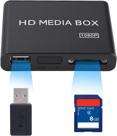 Full-HD-Media-Player, 110-240 V 1080P HDMI-Media-Video-Player-Box - MKV/RM-HDD-USB-Laufwerke und SD-