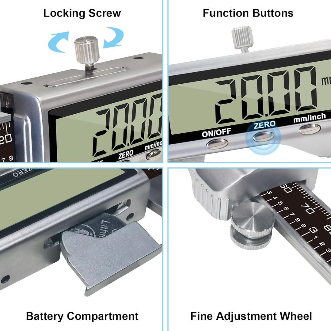 KETOTEK Messschieber Digitale, 150mm Schieblehre Digital Edelstahl mit Grossem LCD Display, Messlehr