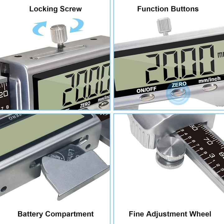 KETOTEK Messschieber Digitale, 150mm Schieblehre Digital Edelstahl mit Grossem LCD Display, Messlehr