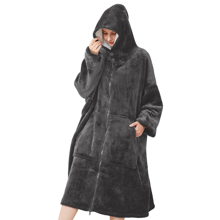 Reissverschluss Hoodie Decke mit Ärmeln Kuscheldecke Damen Tragbare Decken Dunkelgrau, Dunkelgrau