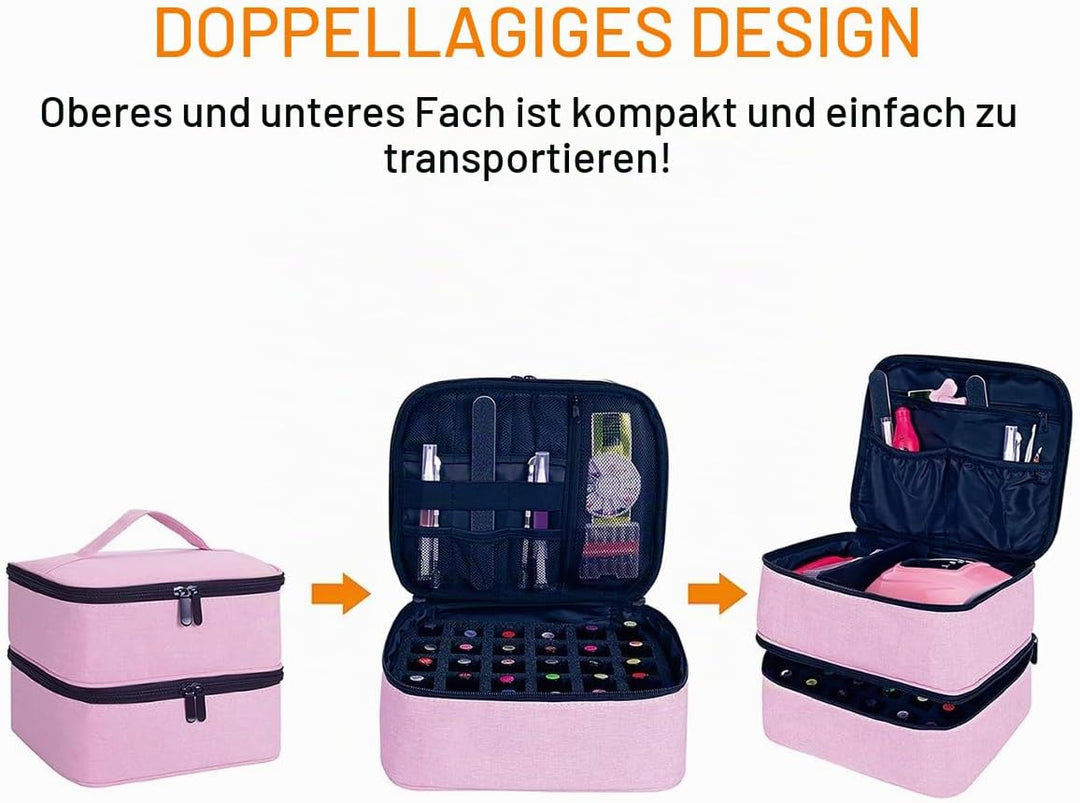 Nagellack Aufbewahrung Tasche Doppelschicht Nagellack Organizer Lagerung 30 Flaschen (15 ml / 0,5 FL