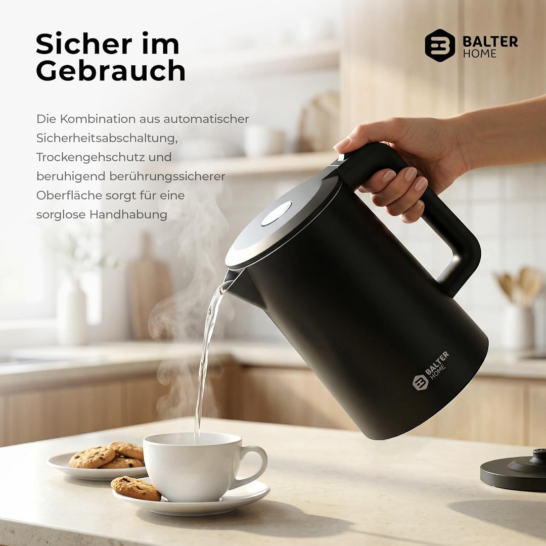 Balter Wasserkocher Edelstahl WK-4, 1,7 Liter, elektrischer Wasserkocher, Doppelwand Design, BPA fre