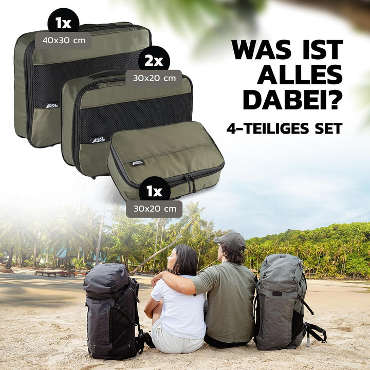 BACK&amp;PACKER® Packing Cubes mit Kompression 4-teilig - Packtaschen Set aus recyceltem Material - Leic