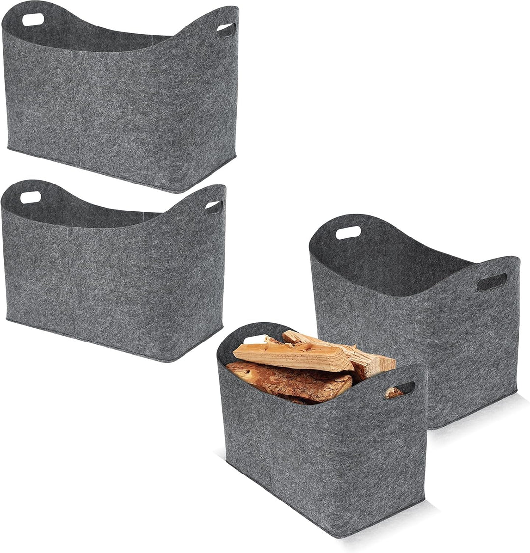 HENGMEI Filztaschen für kaminholz 4 Stück Kaminholztasche Faltbar Filzkorb Kaminholzkorb Einkaufstas