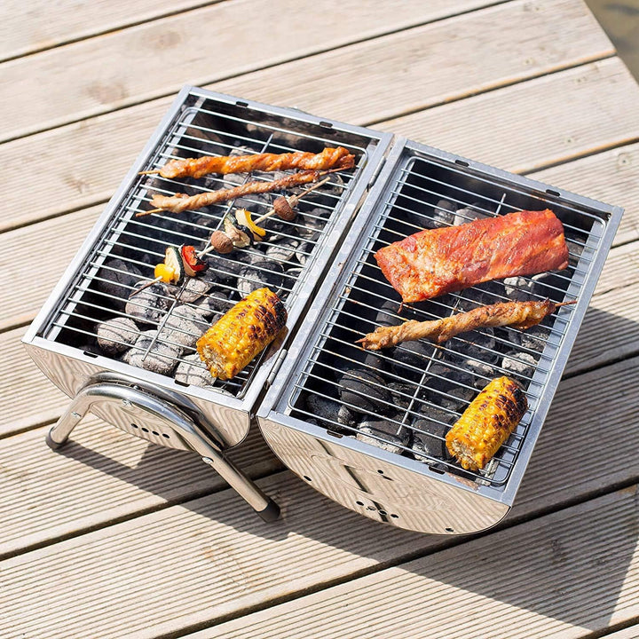 RESCH 502598 mobiler Holzkohle Grill klappbar, Edelstahl Tischgrill tragbar, Holzkohlegrill ideal fü