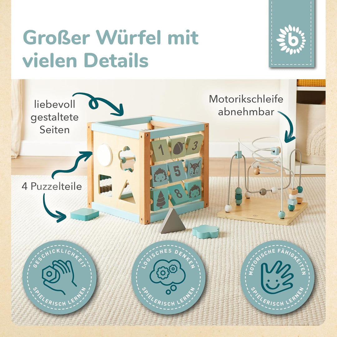 Bieco Motorikwürfel XXL Scandi-Chic | Motorikspielzeug ab 1 Jahr | Activity Center Baby Spielzeug 1