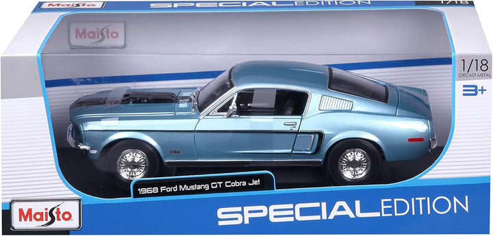 Maisto Ford Mustang GT Cobra Jet 68 Modellauto im Massstab 1:18 (Metallic-Blau)