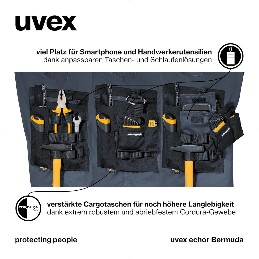 uvex echor Bermuda - Kurze Arbeitshose - Herren-Cargohose - Stretch-Bund, Abriebfest & viel Stauraum