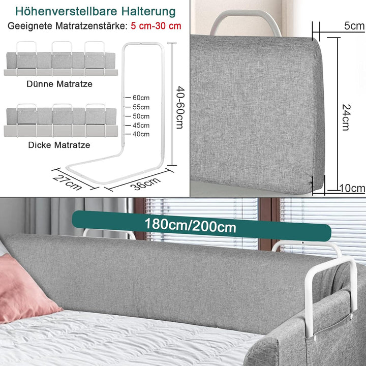 2 Stück 200cm Bettgitter Rausfallschutz Kinder Bettkantenschutz Set Höhenverstellbar Kinderbettgitte