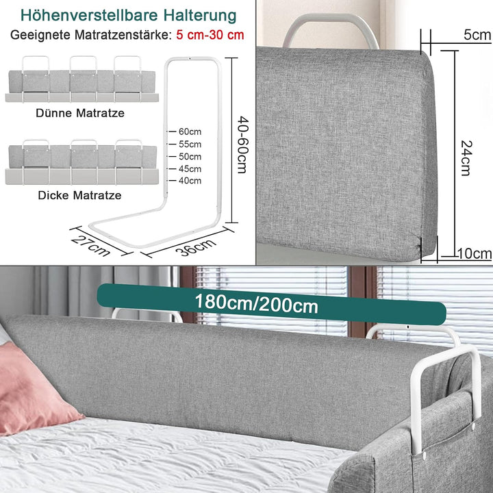 2 Stück 200cm Bettgitter Rausfallschutz Kinder Bettkantenschutz Set Höhenverstellbar Kinderbettgitte