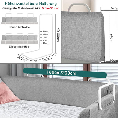 YRHome 1 Stück 180cm Bettgitter Rausfallschutz Kinder Bettkantenschutz Set Höhenverstellbar Kinderbe