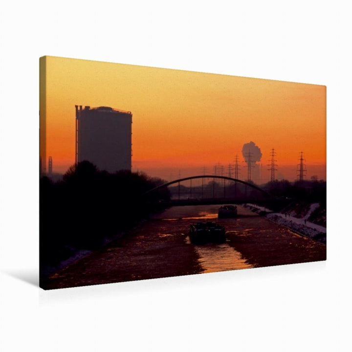 Premium Textil-Leinwand 75 x 50 cm Quer-Format Rhein-Herne-Kanal bei Oberhausen mit Gasometer | Wand