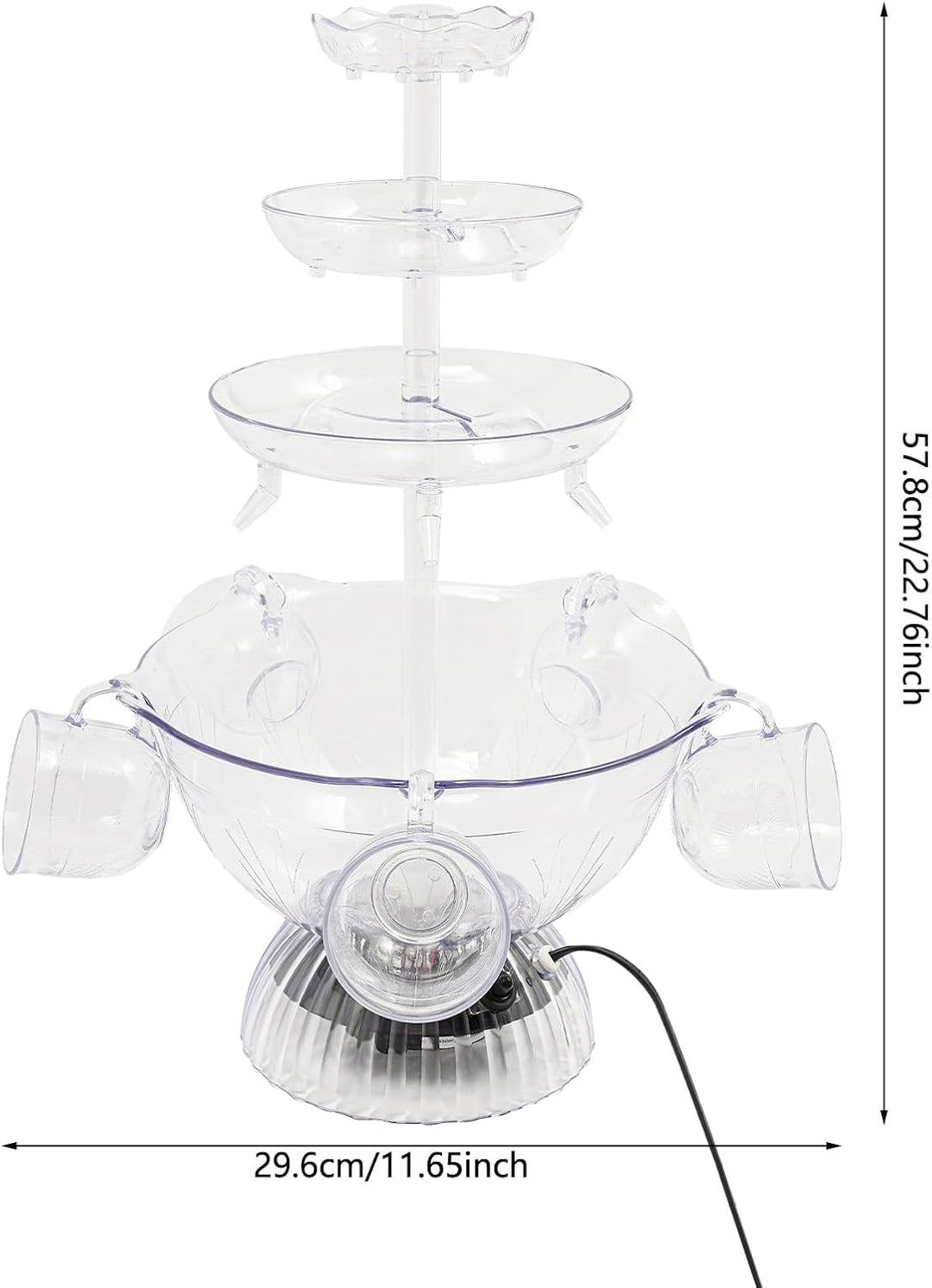3-stufiger Partybrunnen mit LED-Beleuchtung, Klarer Getränkebrunnen inkl. 5 Tassen für Wein, Saft &amp;