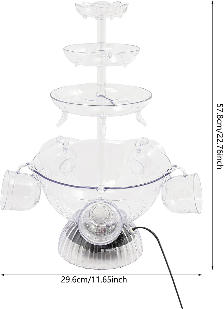 3-stufiger Partybrunnen mit LED-Beleuchtung, Klarer Getränkebrunnen inkl. 5 Tassen für Wein, Saft &amp;