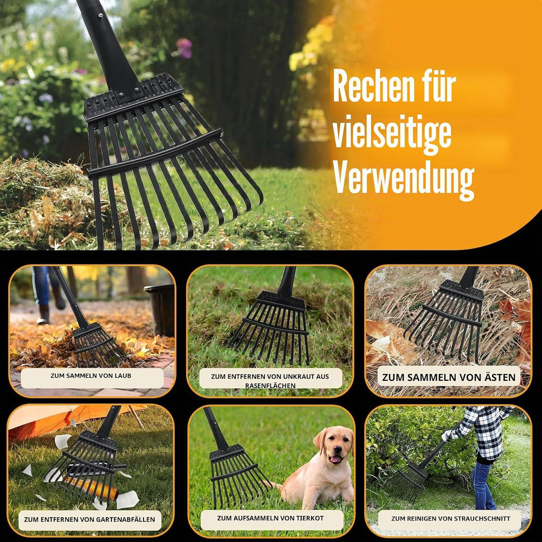 Kleiner Gardena Laubrechen Mit Stiel, 11 Zinken Metall Laubrechen Mit 160 cm Langem Verstellbarem St