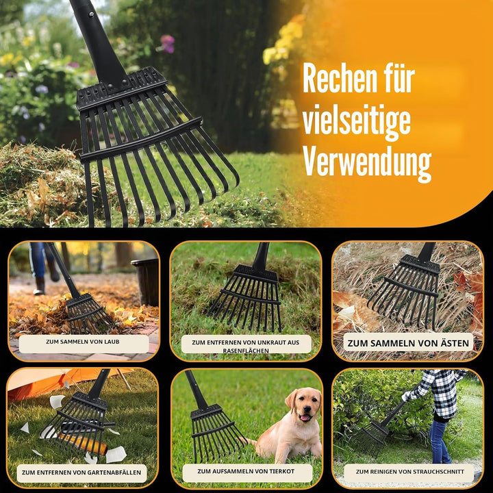 Kleiner Gardena Laubrechen Mit Stiel, 11 Zinken Metall Laubrechen Mit 160 cm Langem Verstellbarem St