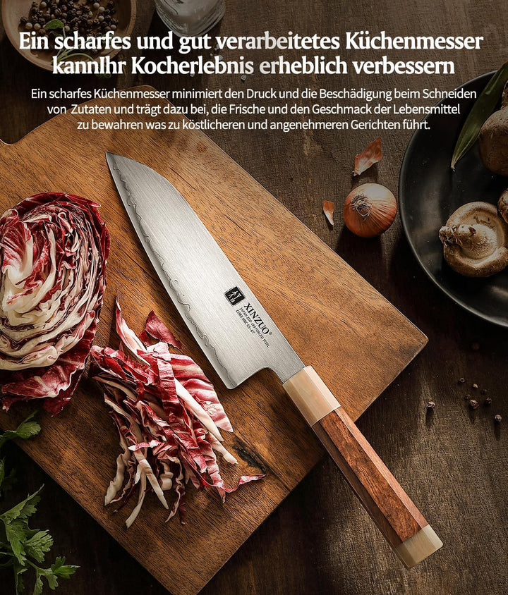 XINZUO 18.3cm Japanisches Santokumesser, Profi Küchenmesser Japanischer ZDP-189-Pulverstahl Chefmess