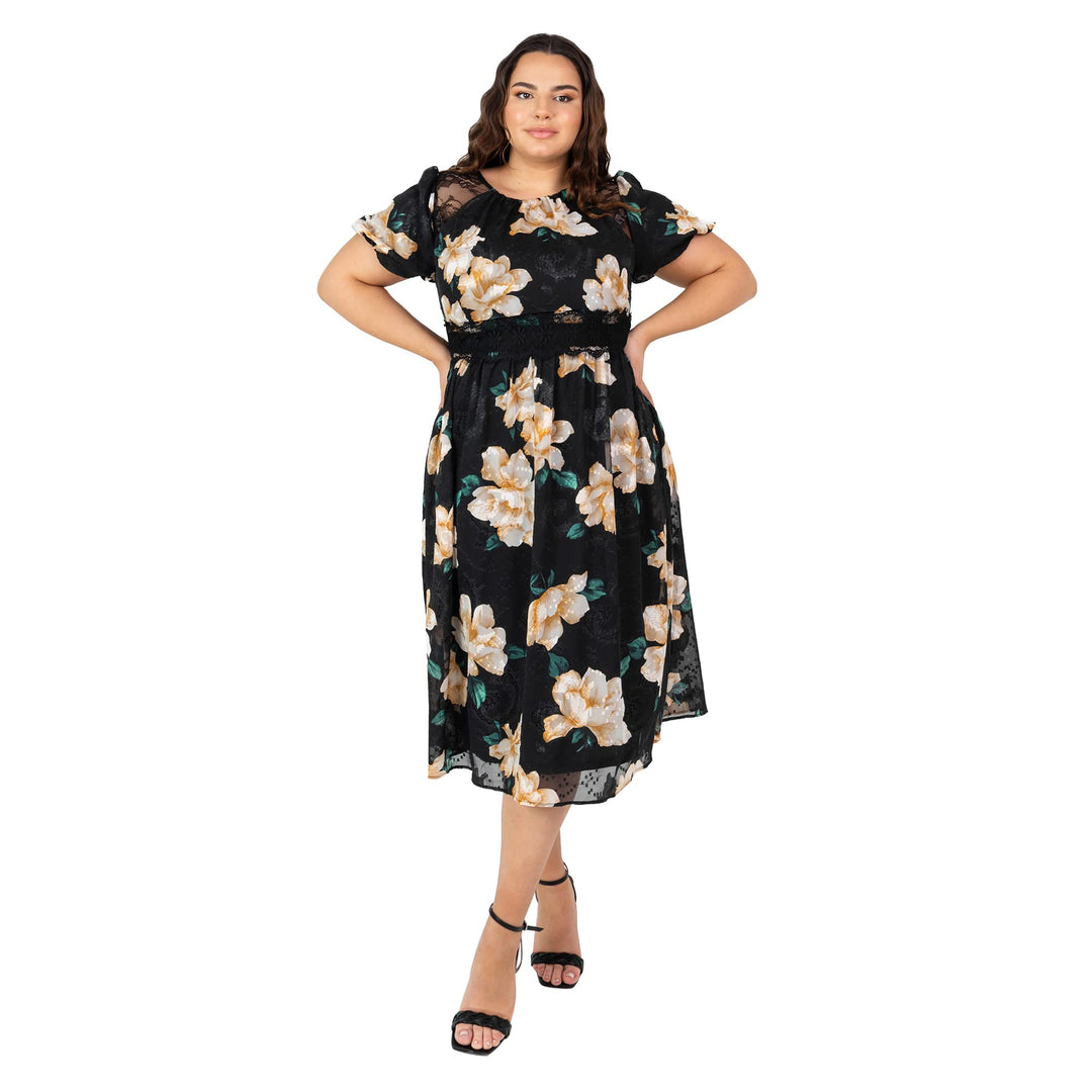 Lovedrobe Damen Womens Plus Size Summer for Ladies with Pockets Short Ballon Sleeve Crew Neck Midi L