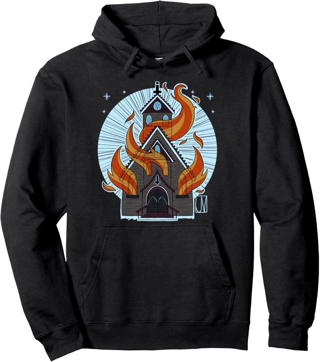 Burning Church Black Metal Antichrist Satan Pullover Hoodie
