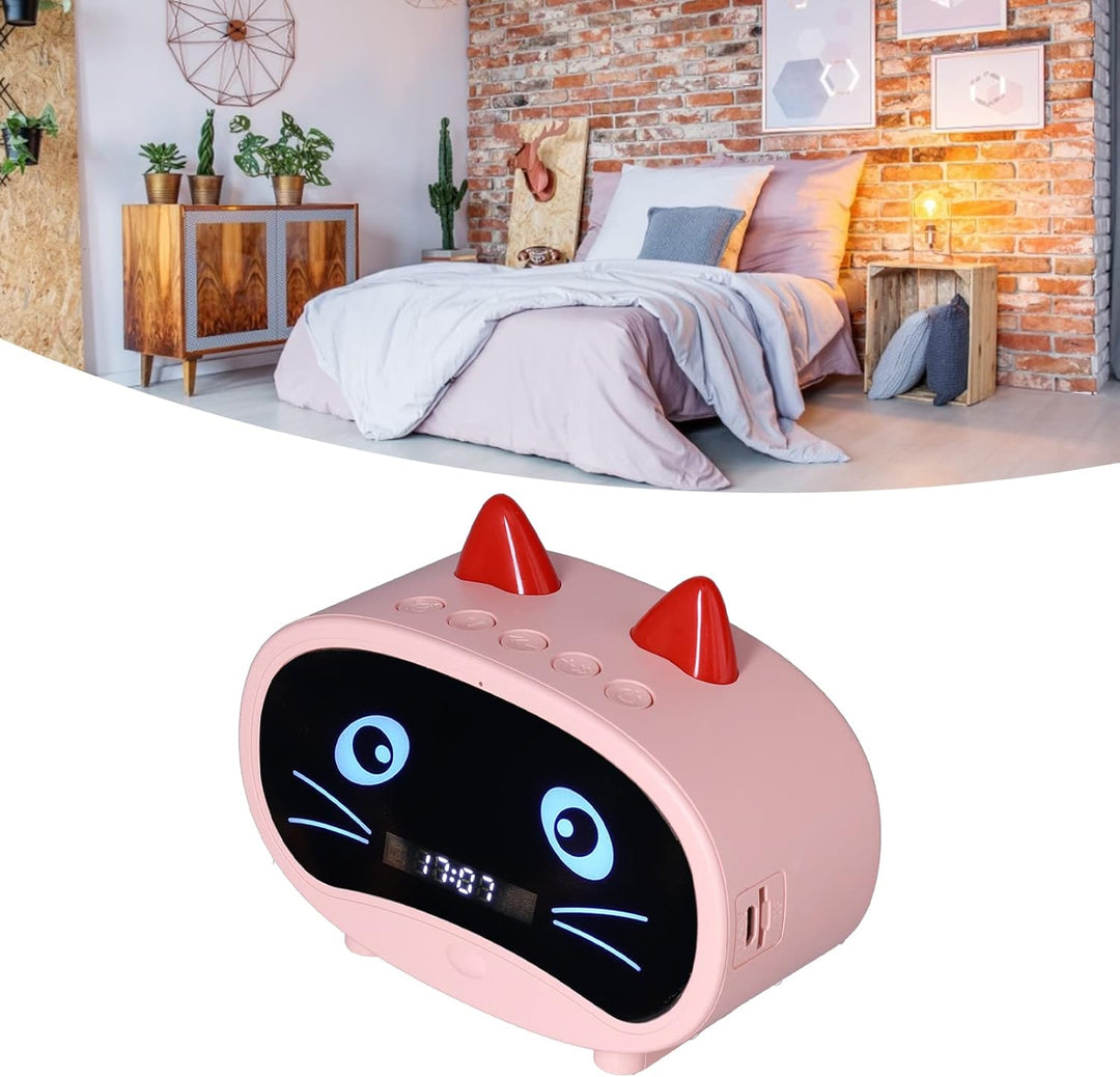 Topiky Digitaler Wecker-Lautsprecher, Cartoon-Katzen-Wecker mit Temperaturanzeige, Dual-Wecker, Blue