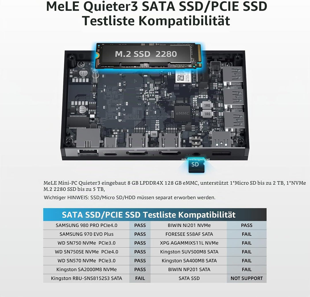 MeLE Quieter3Q Lüfterloser Mini PC Windows 11 Pro Celeron N5105 8GB 256GB, Portable Desktop HDMI Wif
