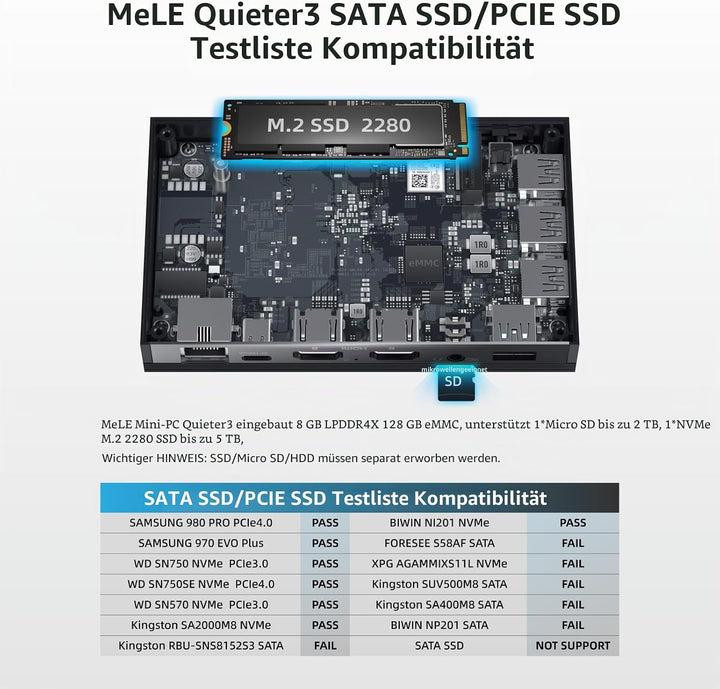 MeLE Quieter3Q Lüfterloser Mini PC Windows 11 Pro Celeron N5105 8GB 256GB, Portable Desktop HDMI Wif