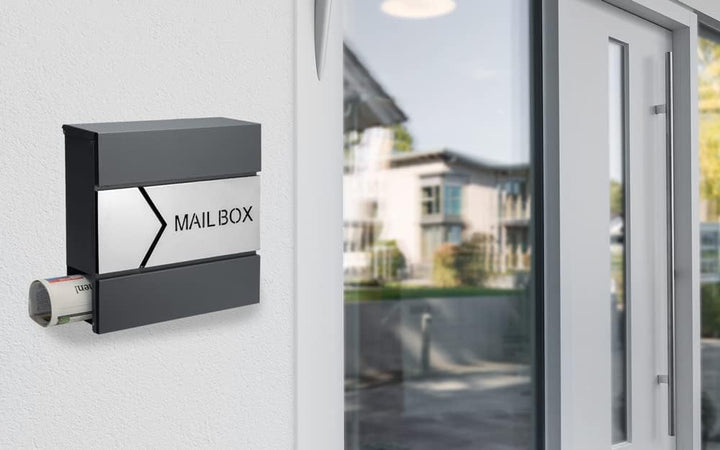 MONZANA® Design Briefkasten Stahl anthrazit mit Zeitungsfach 2 Schlüssel Zeitungsrolle Wandbriefkast