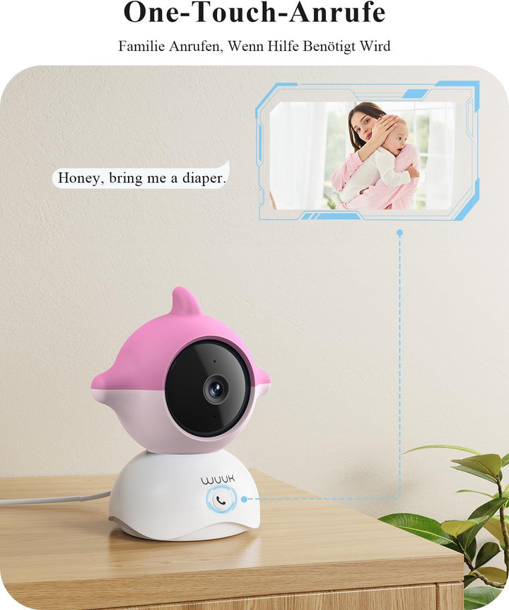 WUUK 2K Babyphone mit 2 Kameras und App, 5.5 Zoll Display mit 360° PTZ Baby Monitor, 10X Zoom, 305m