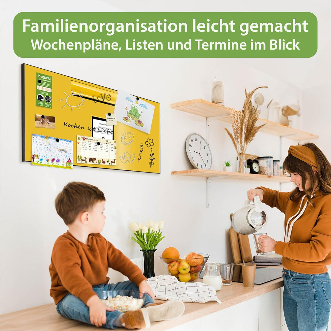banjado Magnettafel schwarz 78 x 37cm / Magnetwand Metall/Magnetpinnwand als Memoboard/Pinnwand Magn