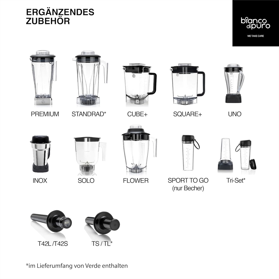Hochleistungsmixer Verde Smoothie Maker 1400 Watt bis 32.000 U/Min - iPMS - 3 Mixprogramme - 2 Liter