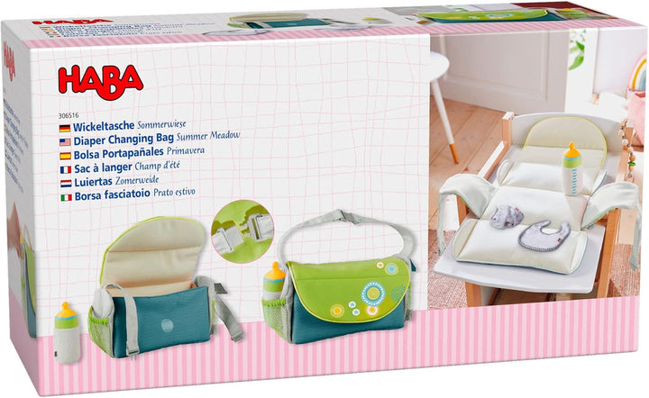 HABA 306516 - Wickeltasche Sommerwiese, Zubehör für Puppen ab 1,5 Jahren