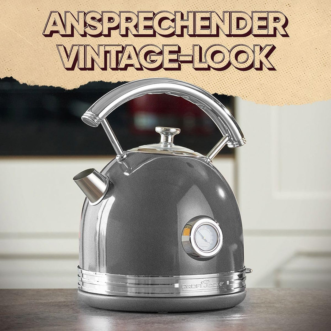 ProfiCook® Wasserkocher 1,7L im stilvollen Vintage-Design - Retro Wasserkocher mit massivem Metallge