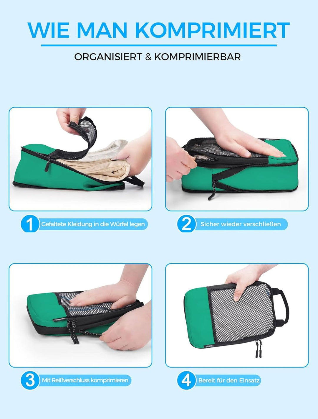 BAGLHER Packwürfel Kompression für die Reise - Extrem platzsparender Koffer-Organizer-Set, wasserdic