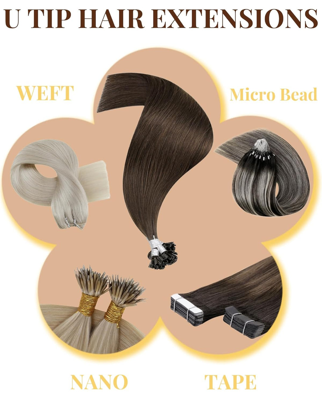 Hetto Extensions Echthaar Bondings Balayage Schwarz & Silber 40cm 50 Stück 1g/Stück – Natürliche Str